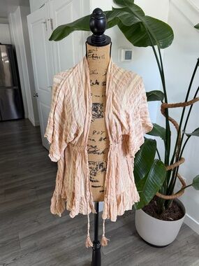 STEVE MADDEN Metallic Stripe Cream and Tan boho Coverup sz OSFM